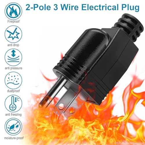 Herfair 3 Pack Electrical Replacement Male Plugs 2 Pole 3 Wire Extension Cord Ends