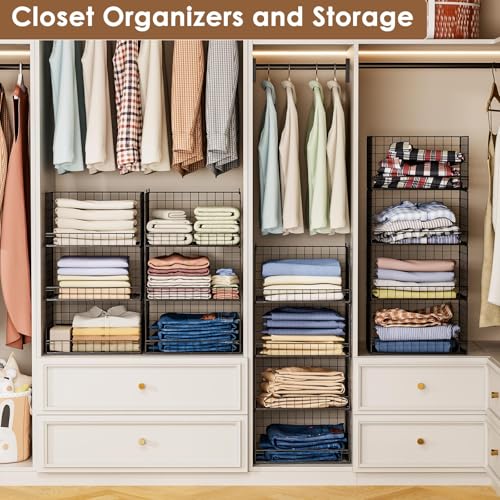 Yociyoga Black 4-Tier Stackable Closet Organizer Shelves Foldable Storage