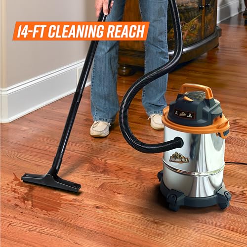 Armor All 4-Gallon Stainless Steel Wet/Dry Vacuum, 3 Peak HP, Portable Orange