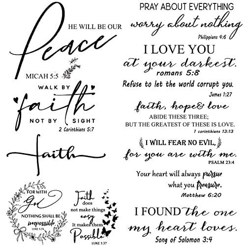 12 Styles Bible Verse Wall Decals Inspirational Decals Peel and Stick Vinyl Christian Stickers Prayer Wall Decor Butterfly Quotes Decor Art Sticker for Bedroom(Black)