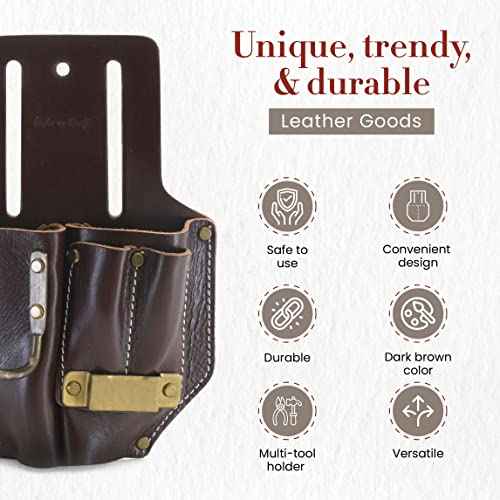 Style N Craft 4 Pocket Pliers, Hammer, Pencils & Tape Holder, Full-Grain Leather Tool Pouch, Multi Tool Holder, Dark Tan (#98017)