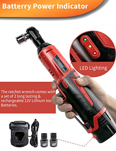 AOBEN Cordless Electric Ratchet Wrench Set 3/8" 12V with 2 Batteries - Brick Red