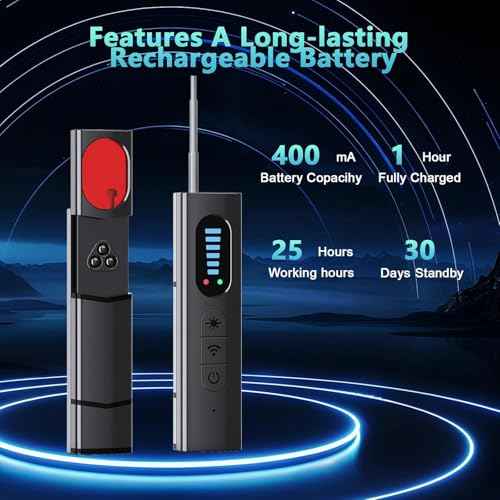 Hidden Camera Detectors, Spy Camera Finder, Portable Hidden Bug and Camera Detector, 5 Levels Sensitivity 6 Modes, Wireless Rechargeable for Home, Car, Hotel, Travel, 1 Pack, Full