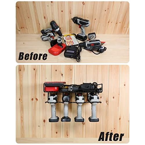 Heavy Duty Tool Organizer, 16"W x 7.48"H x 5.51"D, 4 Wall Mount Anchors, 3.95" Between Slots, Sturdy Steel Construction, Ideal for Power Tools