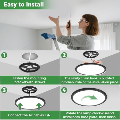zemty 4-Pack Black 12-Inch Dimmable LED Flush Mount Ceiling Lights - Ultra-Slim, Energy-Efficient, Easy Install