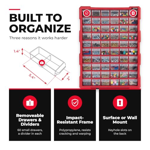 INTERTOOL 60-Drawer Parts Organizer 19x15x6 in Wall/Desktop Storage Cabinet BX08-4016