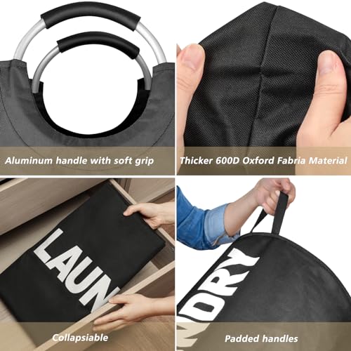 Maxsilan 90L Collapsible Laundry Hamper with Soft Handle - Black