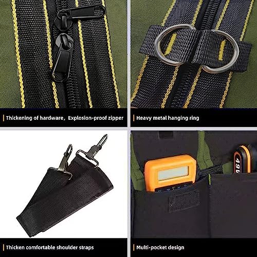 FASTECH 22-inch Wide Mouth Tool Bag with Water Proof Molded Base, Wide Mouth Tool Tote Bag, Waterproof Tool Organizer Bag for Men with Adjustable Shoulder Strap(No Bottom Shell)