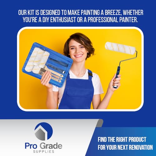 Pro Grade Paint Roller Kit, Brushes, 4" & 9" Covers for Walls