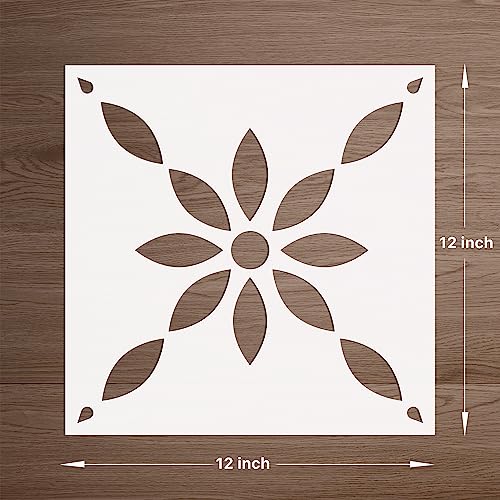 Floor Tile Stencil 12"x12", Reusable Large Floor Stencils for Painting Floors, Concrete Stencil for Patio, Wall Stencils for Painting on Walls (Style W1)