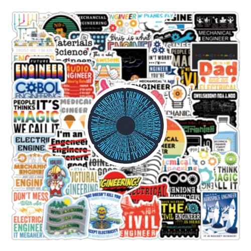 124pcs Engineering Hard Hat Stickers for Tool Box, Helmet - Funny, Prank Meme Vinyl and Waterproof Decals for Mechanics, Electricians, Union, Oilfield, Military, Construction, Weld