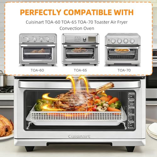 Cuisinart TOA-60/65/70 Air Fryer Tray Replacement with 12.4 x 11 in Baking Pan & Rack, Stainless Steel Nonstick