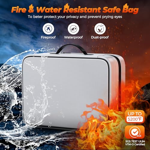 Fireproof Document Bag with lock, Expandable Capacity Document Organizer with Zipper Protection, Fireproof £¦ Waterproof Box for File Storage, Portable Home Travel for Important Documents, Soft Bag