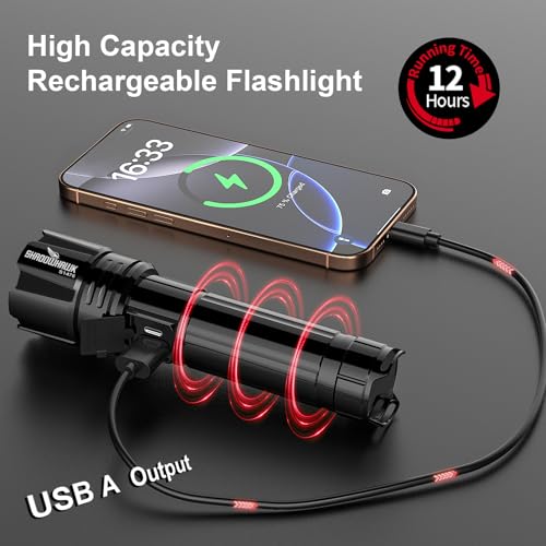 Shadowhawk Black 10000 Lumens Rechargeable 30W LED Flashlight with Focus