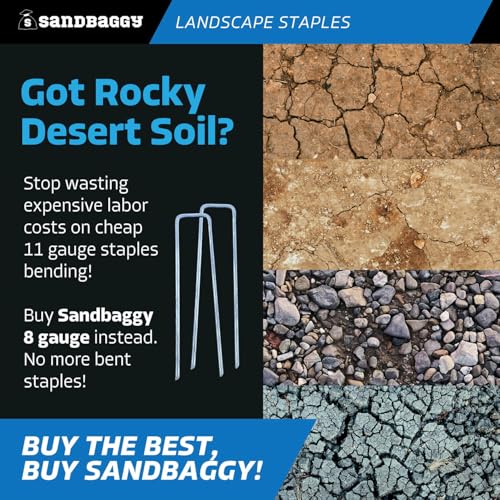 Sandbaggy 8-Gauge 6-Inch Landscape Staples – 200 Heavy-Duty Steel U-Pins for Rocky Soil & Hard Ground