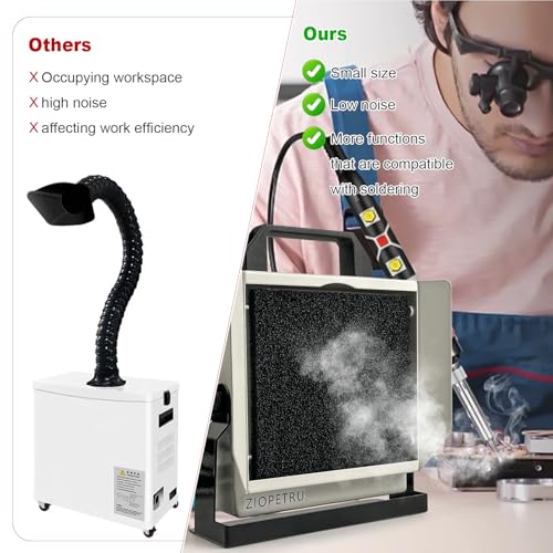 Solder Smoke Absorber, Multifunctional Solder Fume Extractor, Solder Fan with Tiltable Bracket, Fume Extractor Soldering, with 2 PCS Work Aid Clips Suitable for Soldering