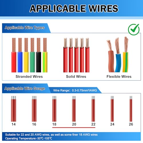 TOKCKYBL 20 Pack 3-Way Wire Tap Connectors - Solderless, 22-20 AWG, No Stripping