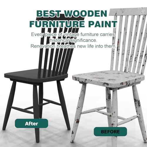 Black Wood Furniture Paint 7.1oz - Water-based & Low Odor All-in-One No Sanding - Cabinet Paint - Matte Finish Indoor Outdoor Liquid Wood for Cabinets, Doors, Tables and Dressers