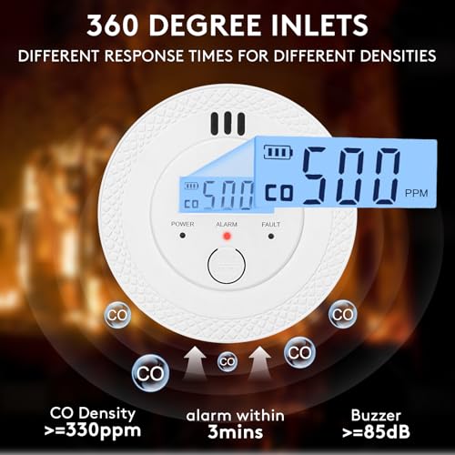 3-Pack Carbon Monoxide Detector,Mini CO Alarm Battery Powered with Digital LCD Display,Test-Silence Button,Portable Carbon Monoxide Alarm with LED Lights for Home, Travel