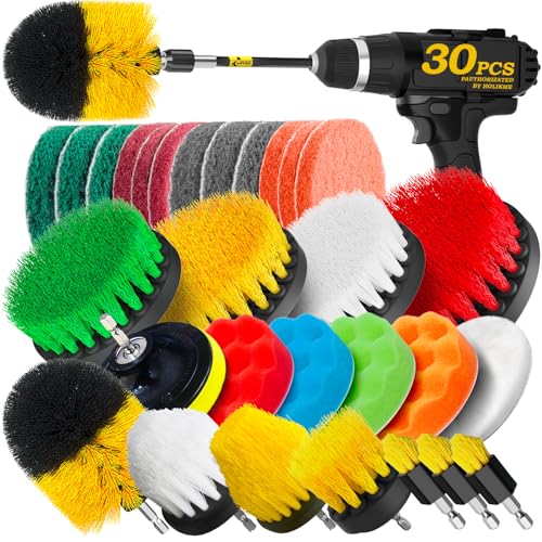 Holikme 30-Piece Yellow Drill Brush Set for Deep Cleaning & Scrubbing