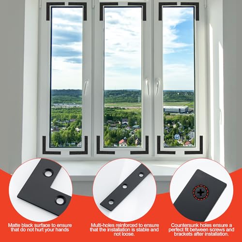 SAYAYO 6-Pack Black Stainless Steel L Brackets 150x150mm Flat Mending Plates for Furniture