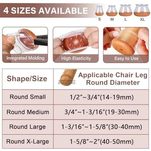 YOZON Chair Leg Floor Protectors for Hardwood Floors Felt Furniture Pads Silicone Caps 32 Pack Anti-Scratch Reduce Noise Clear Round Medium Fit 3/4" to 1-3/16" (19-30mm)