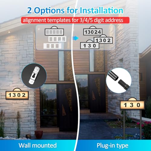 GEYUEYA Home Solar Address Sign with 2 Light Modes, Waterproof Yard Number Plaque