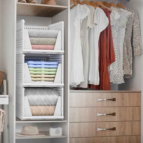 Sorbus Shelf Organizer - Closet Shelf Organizer for Clothes, Closet, Bathroom, Kitchen, Garage - Plastic Stackable Shelf Organizer Baskets - Open Front Design Under Shelf Organizer