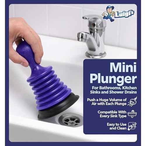 Luigi's Mini Sink Plunger Kitchen - Sink Plunger Bathroom - Drain Bathtub or Shower - Small and Powerful Clog Remover - Commercial Style Plumbers Plungers with Large Bellows