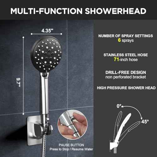 Veken Wide Rain Shower Head with Handheld, High Pressure Rainfall Showerhead Combo with Arm for Bathroom Accessories, Home Decor, Detachable Dual Shower with Multi Modes Handheld Spray, Silver Chrome