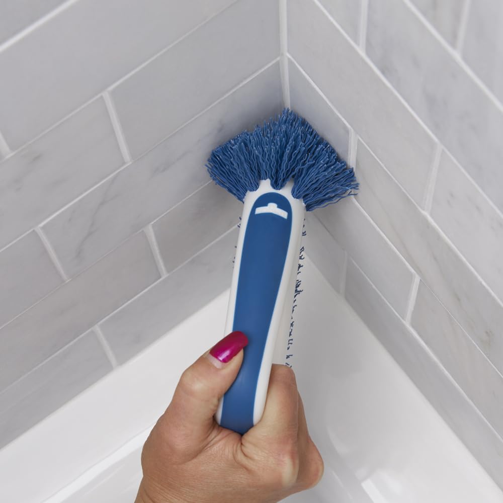 Unger 2-in-1 Grout and Corner Scrubber Brush Tool, Crevice Bathroom Cleaning Supplies for Showers, Door Tracks, Tile, and Bathtubs, Household 360-Degree Scrubbing Power (Pack of 4)