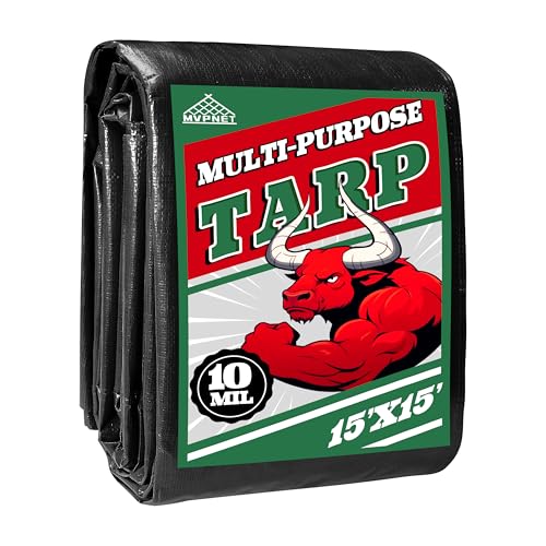 Heavy Duty Green & Black 15x15 ft UV-Resistant Tarp with Grommets - 10 Mil Waterproof Cover