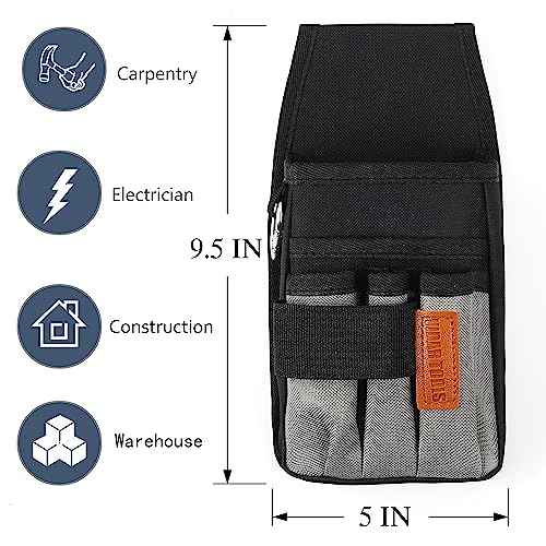 Small Tool Pouch with Belt Clip,Tool Belt Pouches,Electrician Tool Pouch.Mini Organizer Pocket Attachment for Tool Belt,5 Pockets and Heavy-Duty Metal Belt Clip Attachment.¡¦