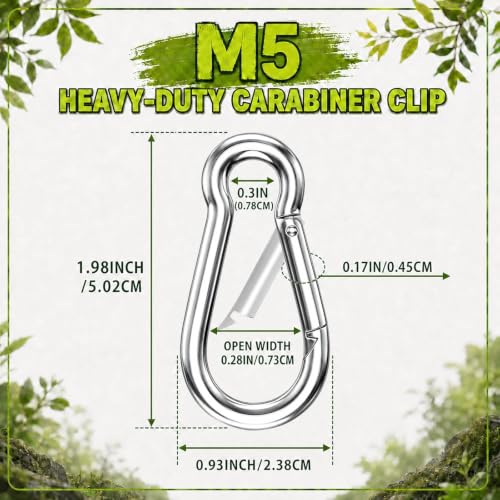 High-PQ 50PCS M5 Heavy Duty Spring Snap Hooks Carabiner Clips Silver