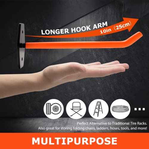 4 PCS Garage Hooks Heavy Duty Wall Mount, Tire Storage System with Anti-Slip Coating, Hang Heavy Tools for up to 88Lbs, for Bikes, Ladders, Chairs and Bulky Tools