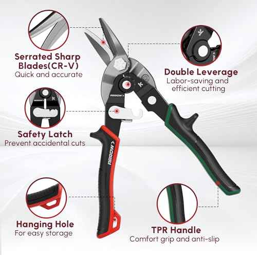 ARROW 8-inch Tin Snips for Cutting Metal Sheet, CR-V Steel Aviation Snips, High Leverage Labor-saving Metal Cutter, Right Cut