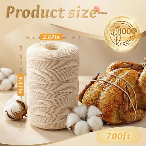 SMART&CASUAL Natural White Cotton Butcher Twine 700 Feet - Food-Grade Kitchen & Crafts