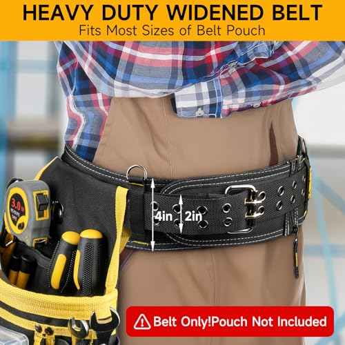 Padded Tool Belt,4-Inch Heavy Duty Tool Belts for Men with 5 Suspenders Ring,Work Belts for Electrician,Carpenter,Construction,Utility Belt,Adjustable Waist 34''-47''(Pouch not Included)