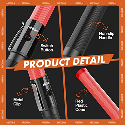 HiGiant 6 Pack 16 Inch Traffic Wand, LED Traffic Control Baton, Red Light Wands with Flashing Modes, Air Traffic Control Light with Side Clip for Parking Direct, Airport Safety