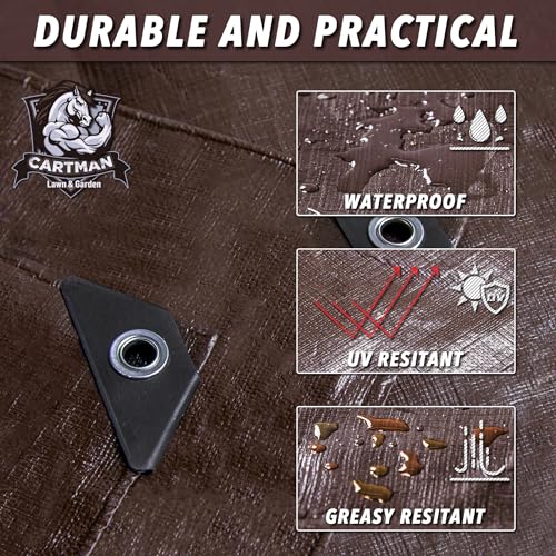 CARTMAN 8x10Ft Brown Waterproof Poly Tarp Cover 20 Mil Heavy Duty Weatherproof