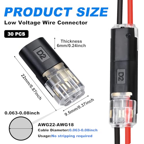 30PCS Low Voltage Wire Connectors with Locking Buckle for LED Light Strips, DIY Repair