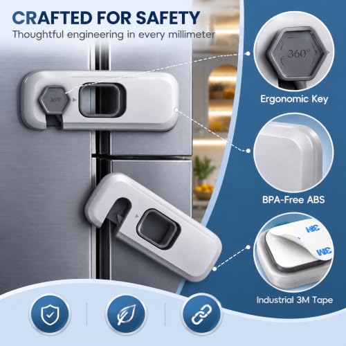 Wilbeva A-Grey 2-Pack Refrigerator & Child Safety Locks with Adhesive