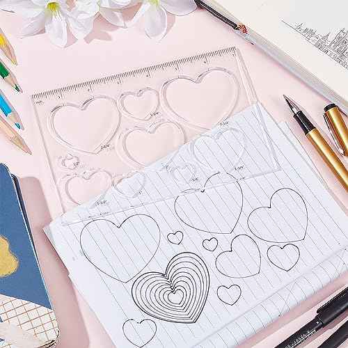 PH PandaHall 2pcs 9 in 1 Heart Inlay Template Router Stencils Acrylic Templates Drawing Scale Ruler Measuring Tool for Back to School Office Home Supplies Woodworking 7x4.7 inch