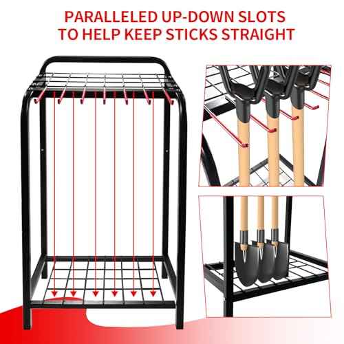Trieez Garden Tool Organizer for Garage, Yard Tool Organizer with Hooks for Garage Organization and Storage - Sturdy Yard Tool Holder, Tool Rack for Shed, Outdoor, Tool Stand