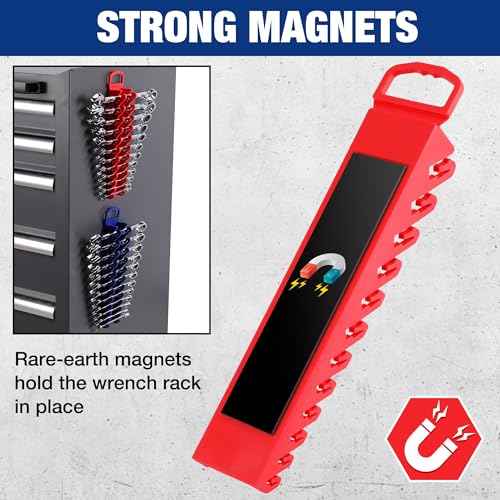 WORKPRO 2-Pack Magnetic Wrench Organizer, 12-Piece Gripper Wrench Holder for Stubby or Line Wrenches, Quality Wrench Rack Fits for SAE (1/4¡± to 15/16¡±) and Metric (6mm to 24mm), Flexible Teeth