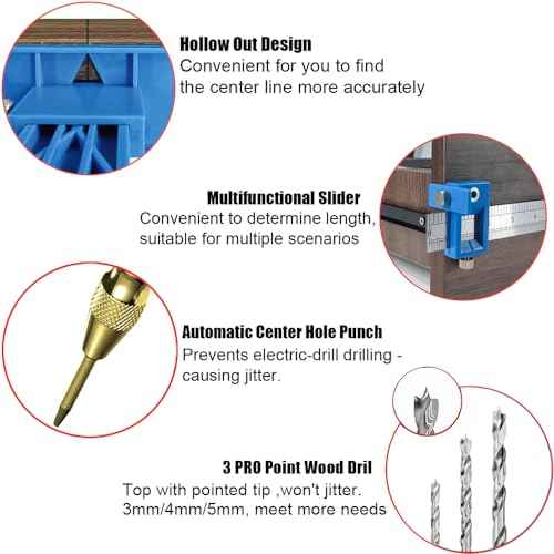 Cabinet Hardware Jig, King&Charles Cabinet Handle Jig + Automatic Hole Punch + Point Drill Bits, Use for Handles Knobs Pulls on Drawers/Doors, Wood Drilling Dowelling Guide Set.