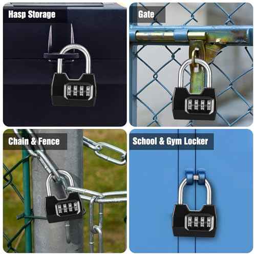 1 Pack disecu 4-Digit Combination Lock, Waterproof Outdoor Padlock for School Gym Locker, Fence, Gate, Shed, Storage Unit (Black)