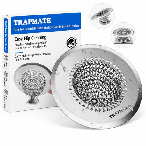 TRAPMATE Silver Shower Drain Hair Catcher - Easy Flip Clean Bathtub Protector
