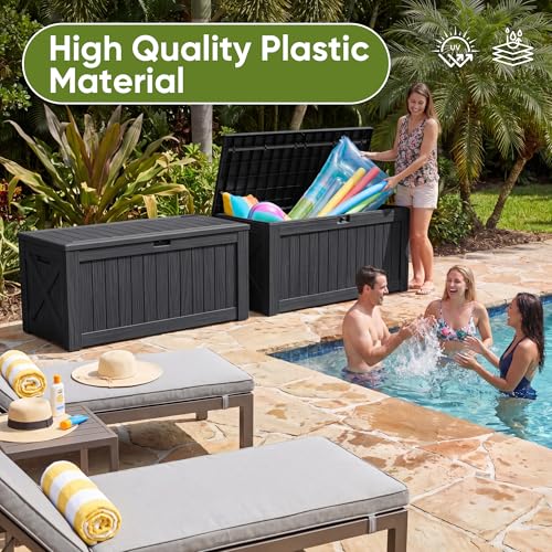 Flamaker Black 120 Gallon Waterproof Deck Box Outdoor Storage Chest