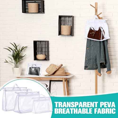Aliceset 15 Pieces Purse Dust Bags for Storage 3 Sizes Clear Handbag Storage Organizer, Dust Bag Cover Purses with Zipper and Handles for Handbag Closet Organizer(White)